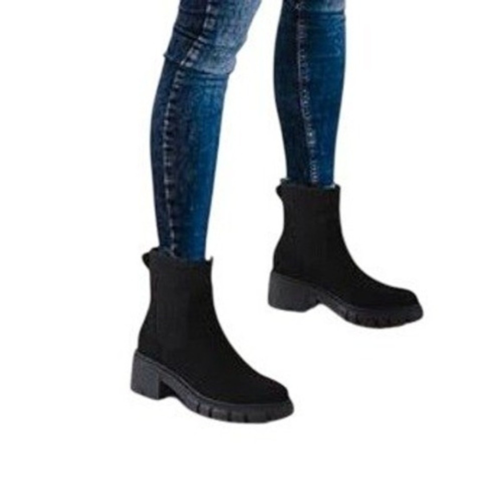 Athlefit Platform Chelsea Slip-On Ankle Boots Black Faux Leather 10 - Picture 5 of 10